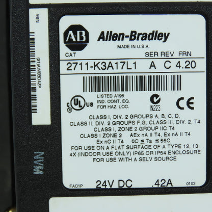 Allen Bradley 2711-K3A17L1 Ser A FRN 4.20 PanelView 300 Operator Terminal Rev C