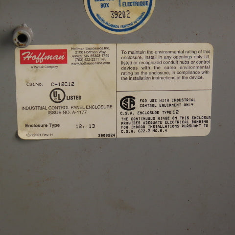 Hoffman C-12C12 Sloped Front HMI Consolet Electrical Enclosure 12" x 12"
