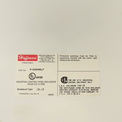 Hoffman A242406LP 24" x 24" x 6" Electrical Enclosure W/ Backplate Type 12, 13