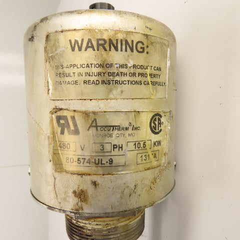 Accutherm 80-574-UL-9 10.5KW 2" NPT Screw Plug Immersion Heater 480V 3PH Tested