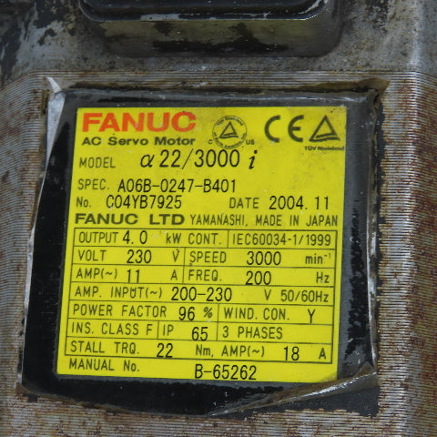 Fanuc A06B-0247-B401 4kW 3000RPM3Ph 230V AC Servo Motor Needs New Connector