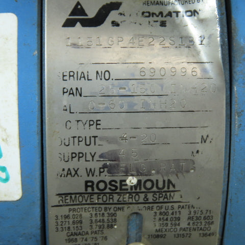 Rosemount 1151GP4E22S1B1 Electronic Pressure Transmitter