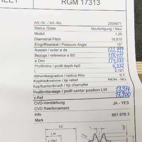 Dr. Kaiser M1,99/W14,5 Worm Gear Diamond Profile Dressing Wheels See Info Lot/28