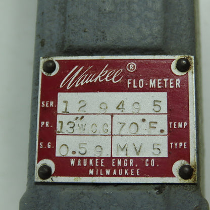 Waukee MV-5 Flo-Meter Gas Flow Meter 70°F S.G. 1.00 PR. 8 0SIG 3/4" NPT