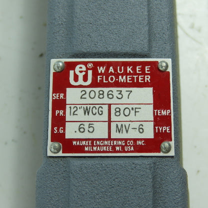 Waukee MV-6 Flo-Meter Gas Flow Meter 80°F SG 0.65 PR. 12 WCG 3/4" NPT