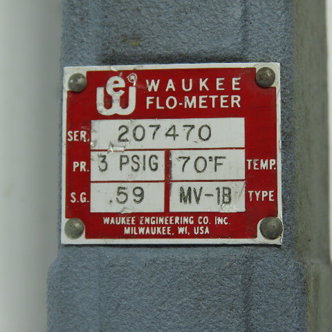 Waukee MV-1B Flo-Meter Gas Flow Meter 70°F SG 0.59 PR. 3PSIG 3/4" NPT