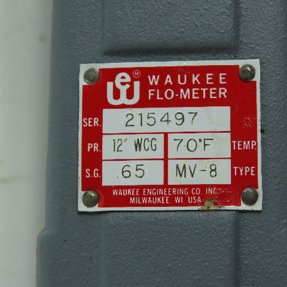 Waukee MV-8 Flo-Meter Gas Flow Meter 70°F SG 0.65 PR. 12WCG 1-1/4"NPT INCOMPLETE