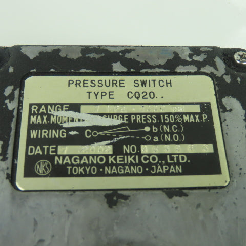 Nagano Keiki Type CQ20 7MPa 1000 PSI Range Pressure Switch