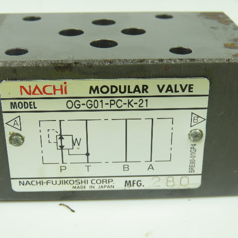 Nachi OG-G01-PC-K-21 Hydraulic Pressure Reducing Modular Valve