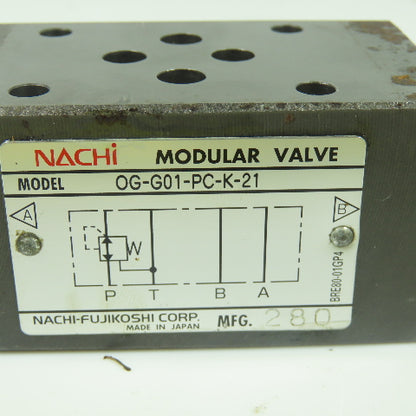 Nachi OG-G01-PC-K-21 Hydraulic Pressure Reducing Modular Valve