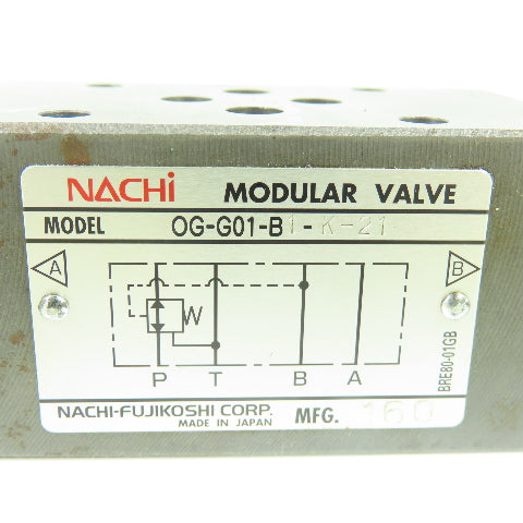 Nachi OG-G01-B1-K-21 Hydraulic Pressure Reducing Modular Valve