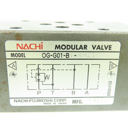 Nachi OG-G01-B1-K-21 Hydraulic Pressure Reducing Modular Valve