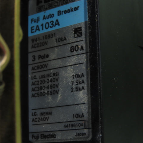 Fuji EA130A 60A Circuit Breaker Disconnect 10kA W/ 15-3/4" x 8-3/4" Enclosure