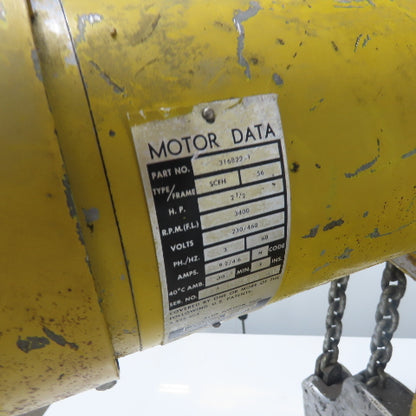 Budgit 113458-13 3 Ton 6000LBS Electric Chain Hoist 230/460V 3Ph 12' Lift 10FPM
