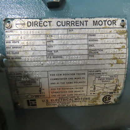 US Electrical 00035040 40HP DC Motor 500VDC Arm 3000RPM 66A 288AT Fr. 601A100-2