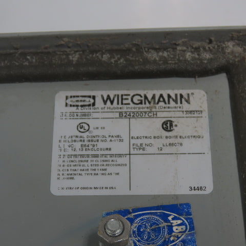 Wiegmann B242007CH 24" x 20" x 7" Electrical Enclosure Type 12 W/ Hinged Dor
