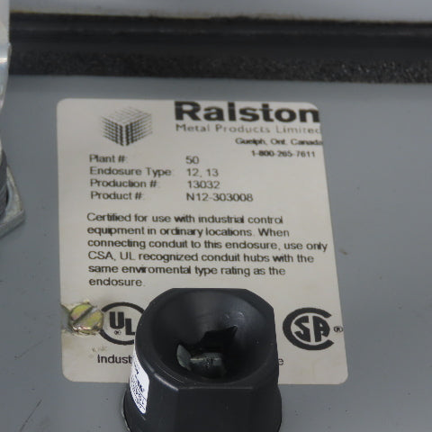 Ralston 30" x 30" x 9" Electrical Enclosure W/ Backplate Type 12,13