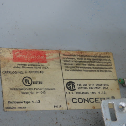Hoffman C-SD30248 30" x 24" x 8" Electrical Enclosure Type 4,12 W/ Backplate