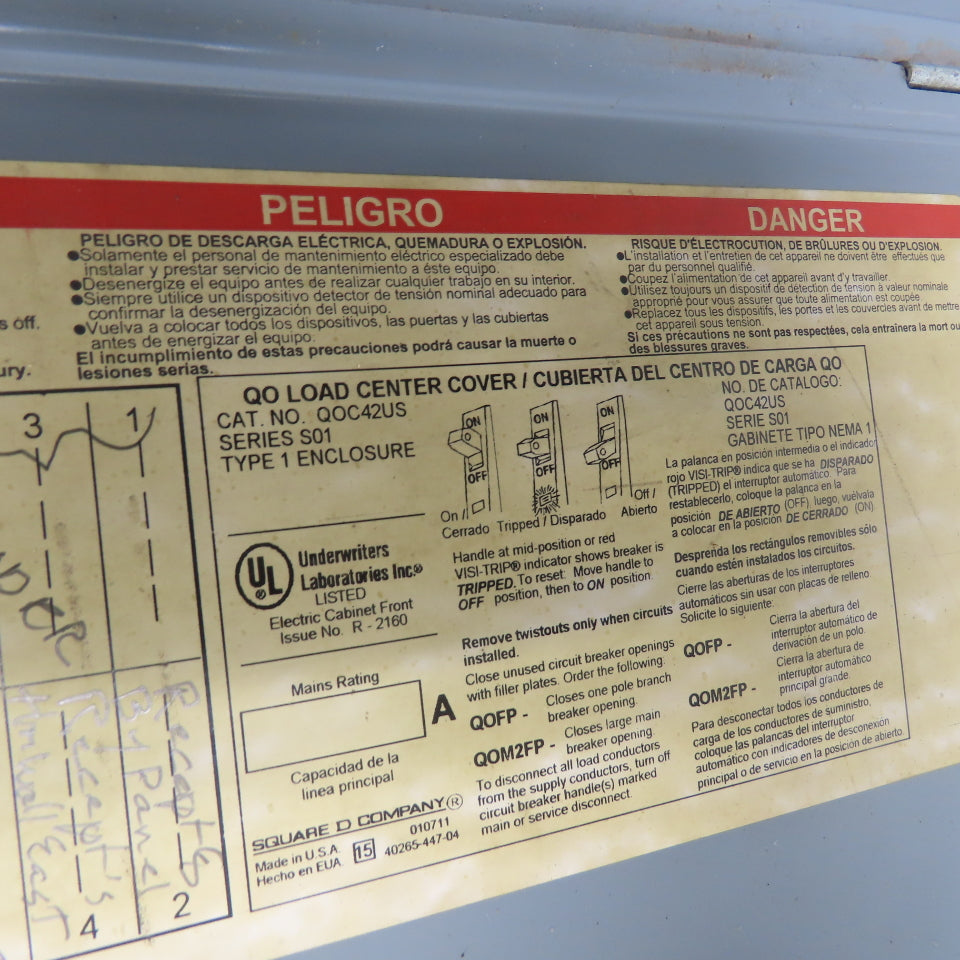 Square D QOC42US Load Center Breaker Box Panel Box 200A 120/240V W/ Breakers