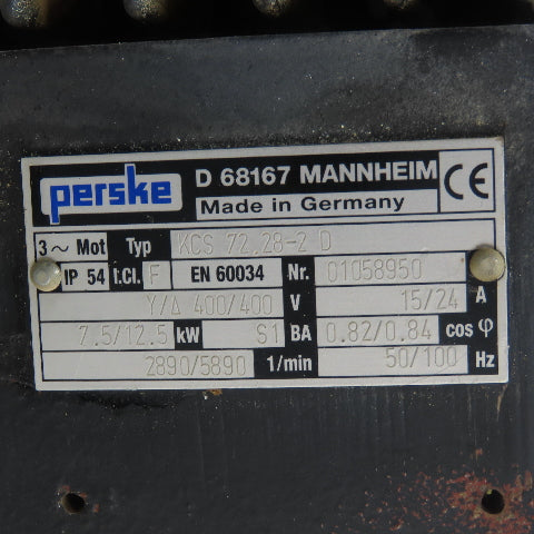 Perske KCS 72.28-2 D 12.5KW Spindle Motor 200-400V 3Ph 2880-5890RPM