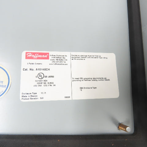 Hoffman A16148CH 16" X 14" X 8" Electrical Enclosure Type 12,13 W/ Backplate