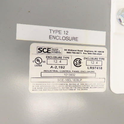 Saginaw 16EL1608LP 16" x 16" x 8" Electrical Enclosure W/ Backplate Type 12, 4