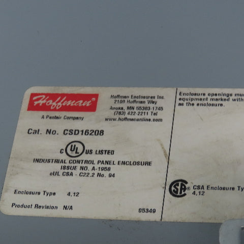 Hoffman CSD16208 16" x 20" x 8" Type 4,14 Electrical Enclosure Damaged