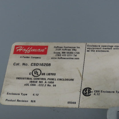 Hoffman CSD16208 16" x 20" x 8" Type 4,14 Electrical Enclosure Damaged
