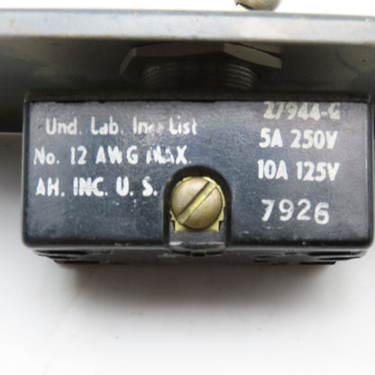 Arrow Hart 27944-G 125V 10A Max 3 Position High-Off-Low Selector Switch
