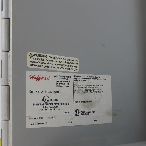 Hoffman A14128CHQRFG 14" x 12" x 8" Fiberglass Electrical Enclosure W/ Backplate