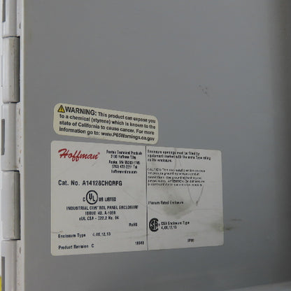Hoffman A14128CHQRFG 14" x 12" x 8" Fiberglass Electrical Enclosure W/ Backplate
