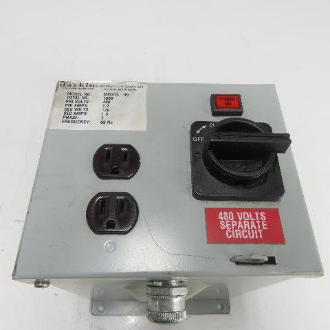 Daykin MDGTA-05 1000VA Disconnect Transformer Pri 480V Sec 120V 8.3A 1Ph