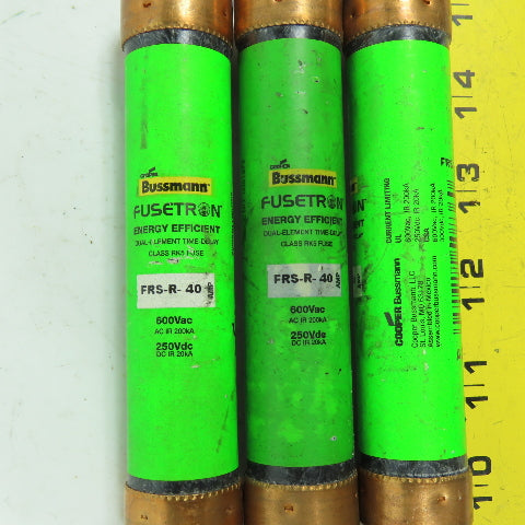 Bussman FRS-R-40 Fusetron 40A Energy Efficient Time Delay Fuses 600VAC Lot Of 3
