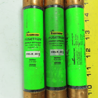 Bussman FRS-R-40 Fusetron 40A Energy Efficient Time Delay Fuses 600VAC Lot Of 3