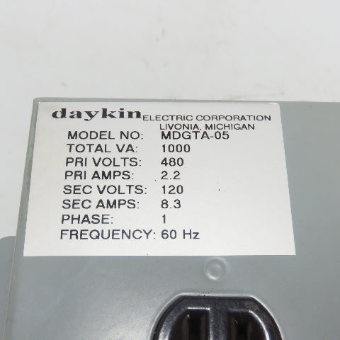 Daykin MDGTA-05 1000VA Disconnect Transformer Pri 480V Sec 120V 8.3A 1Ph