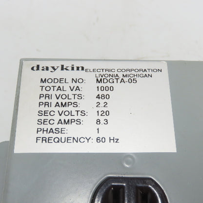 Daykin MDGTA-05 1000VA Disconnect Transformer Pri 480V Sec 120V 8.3A 1Ph