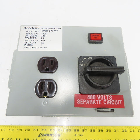 Daykin MDGTA-05 1000VA Disconnect Transformer Pri 480V Sec 120V 8.3A 1Ph