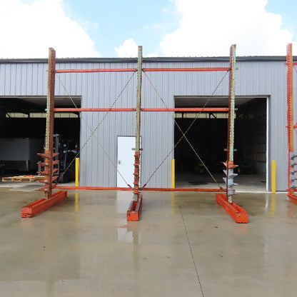 14' Tall Double Sided 3-Post Cantilever Rack 196" W x 18" Deep 8-Tier