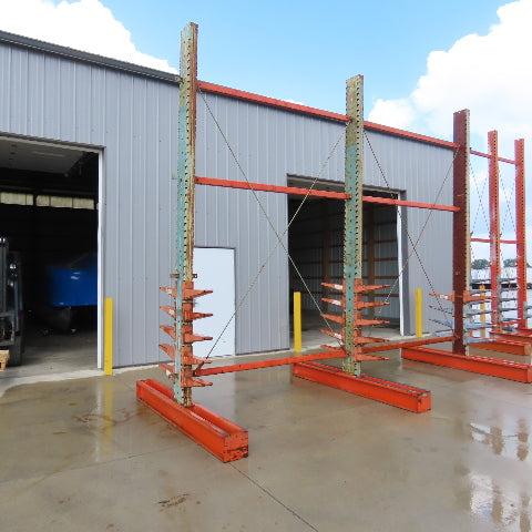 14' Tall Double Sided 3-Post Cantilever Rack 196" W x 18" Deep 8-Tier