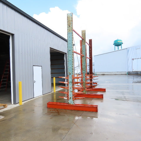 14' Tall Double Sided 3-Post Cantilever Rack 196" W x 18" Deep 8-Tier