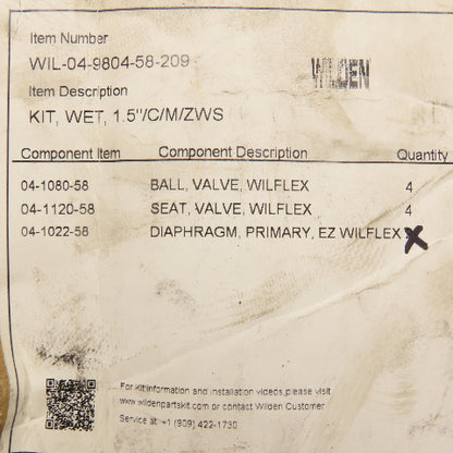 Wildon WIL-04-9804-58-209 Wet Kit 1-1/2" C/M/ZMS Incomplete No Diaphragm