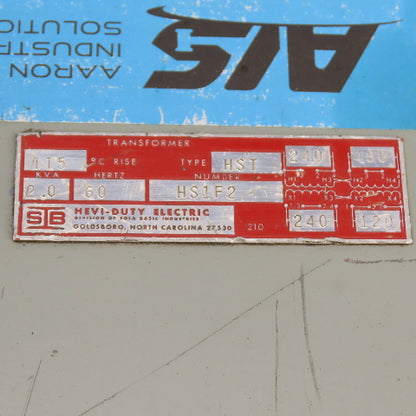 Hevi-Duty HST HS1F2 2.0kVA 1PH GP Transformer Pri 240/480V Sec 120/240V Tested