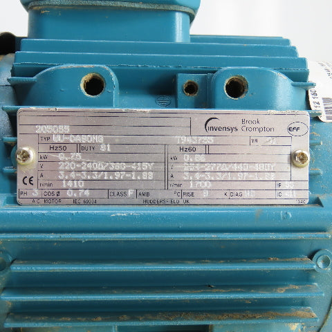 Brook Crompton WV-DA80MG Invensys 0.86kW AC Electric Motor 1700RPM 277/480V