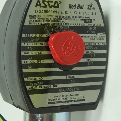 Asco EF8320G176 Red-Hat II Solenoid Valve 1/4" 240V Coil 50PSI