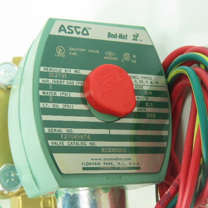 Asco 8030G003 Red-Hat II Solenoid Valve 3/4" 120V Coil 2PSI