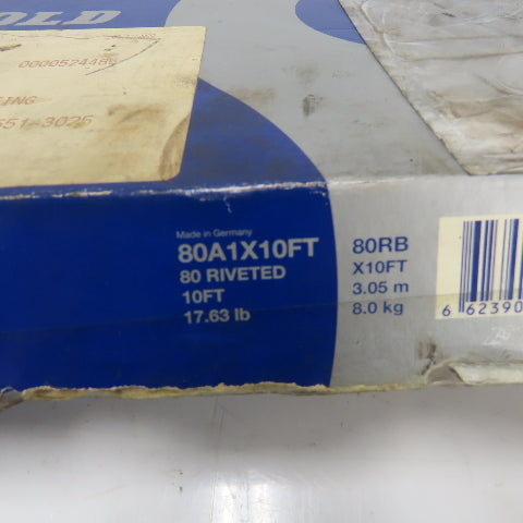 Renold 80A1X10FT 80 Riveted Roller Chain 1" Pitch 10' Long