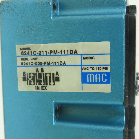 MAC 6241C-211-PM-111DA Solenoid Valve 150PSI 120V Coil