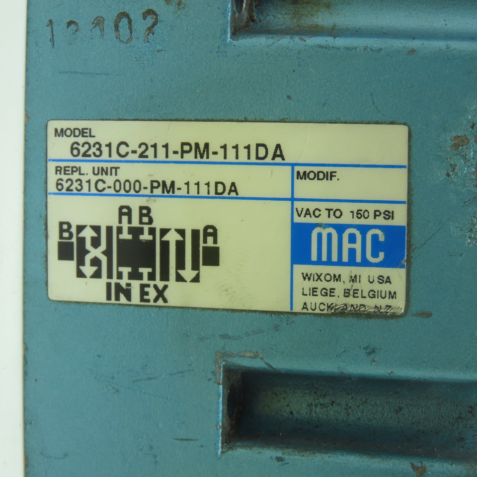 MAC 6231C-211-PM-111DA Solenoid Valve 150PSI 120V Coil