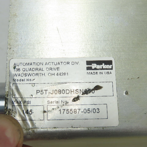 Parker P5T-J080DHSN050 Double Acting Guided Air Cylinder Slide 2" Stroke 145PSI