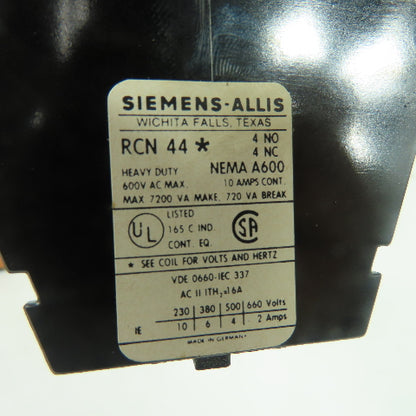 Siemens-Allis RCN 44 Overload Relay 110-120V Coil NEW